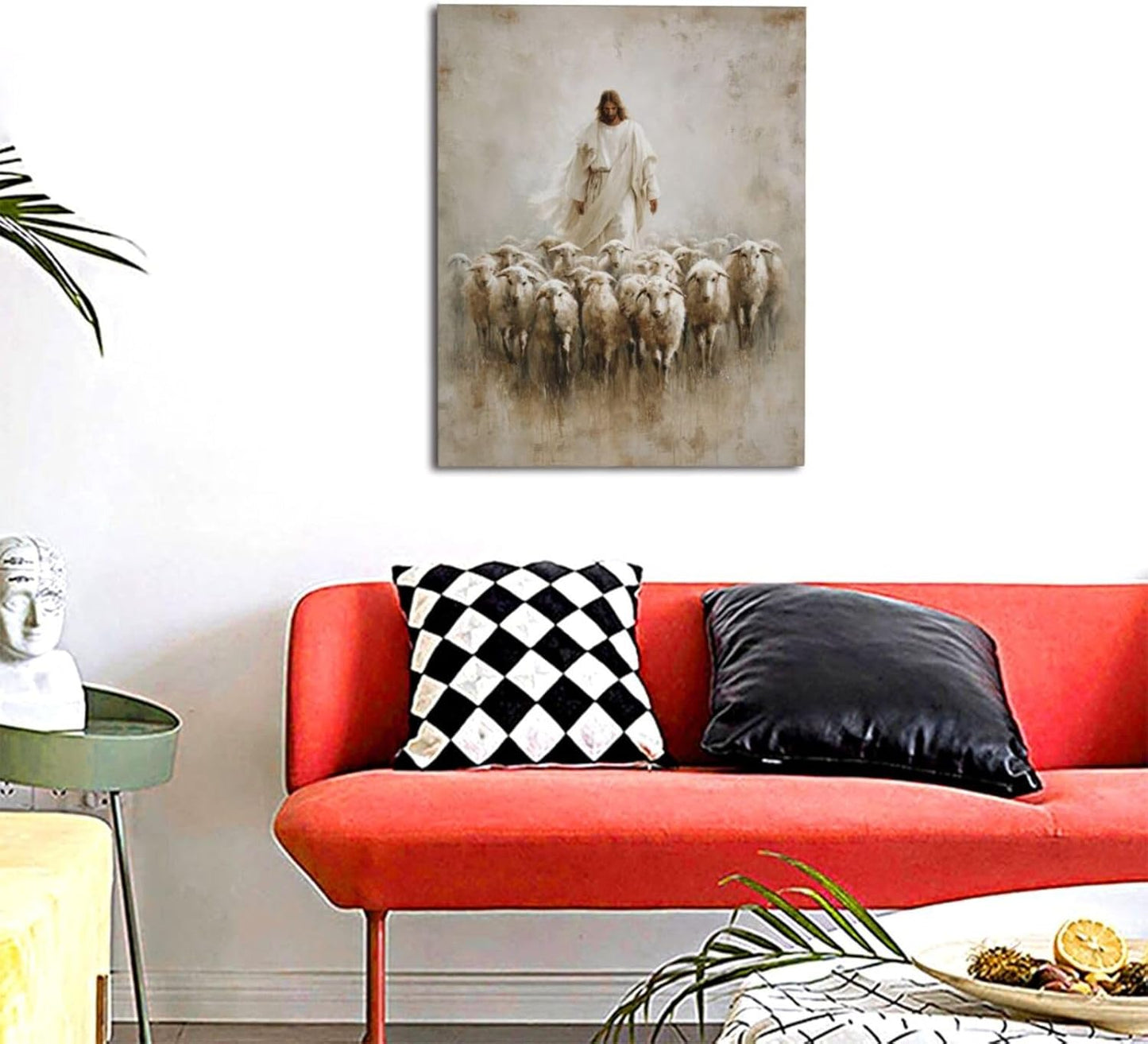 Jesus and Lamb Wall Art Christian Jesus Lamb Canvas Wall Decor Christ Religious Pictures painting Print Framed Artwork Decorations Gifts for Living Room Bedroom Prayer Room Church 16"x20"