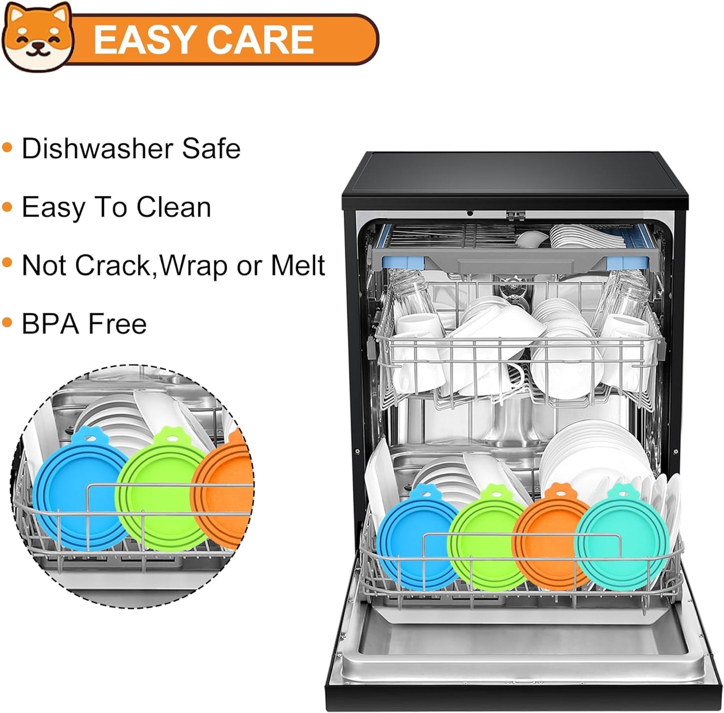 3 Pack Pet Food Can Covers, Silicone Universal Can Lids for Dog & Cat Food, BPA Free, One Fit Most Standard Size Can Lids Top Blue/Green/Orange