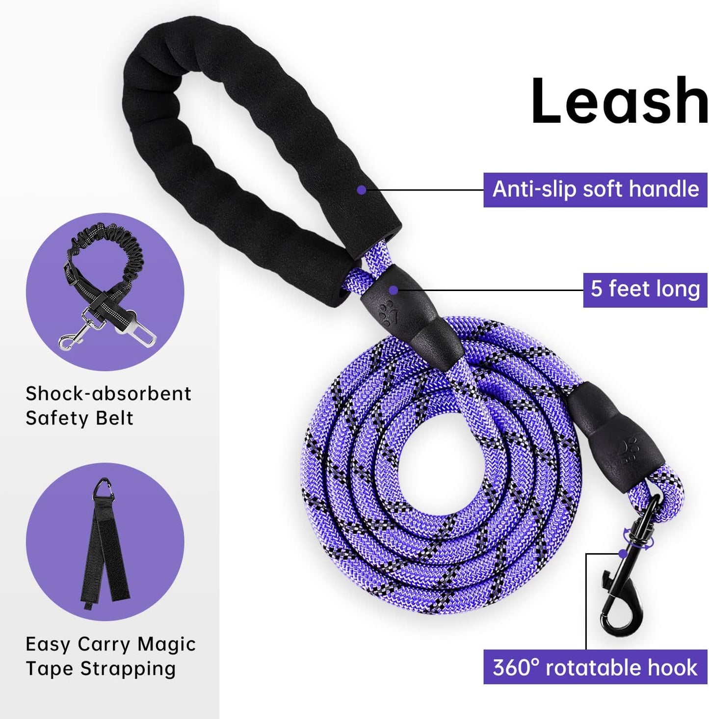 IVY&LANE No Pull Dog Harness for Small Dogs, Dog Vest Harness with Leash, Safety Belt and Storage Strap, Fully Adjustable Harness, 360° Reflective Strip, Soft Handle (Purple, XS)