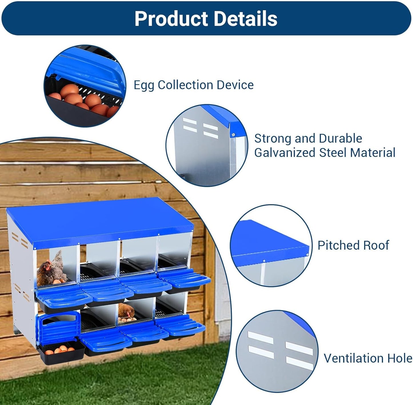 Chicken Nesting Box, 8 Hole 2 Layer Hen Nest Boxes, Roll Away Eggs Laying Boxes,Cleanable Pull Out Hen Roosting Boxes