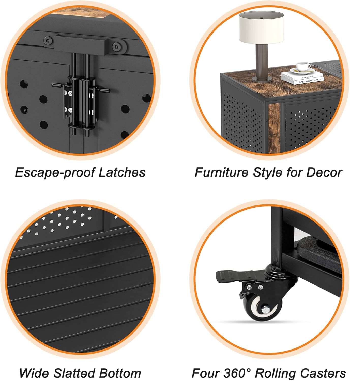 48" Heavy Duty Dog Crate Furniture for Extra Large Dogs, Enclosed Design with 0.5 inch Holes, Indestructible Metal Kennel for High Anxiety Dogs, Chew Proof Pet Cage House Indoor, Brown