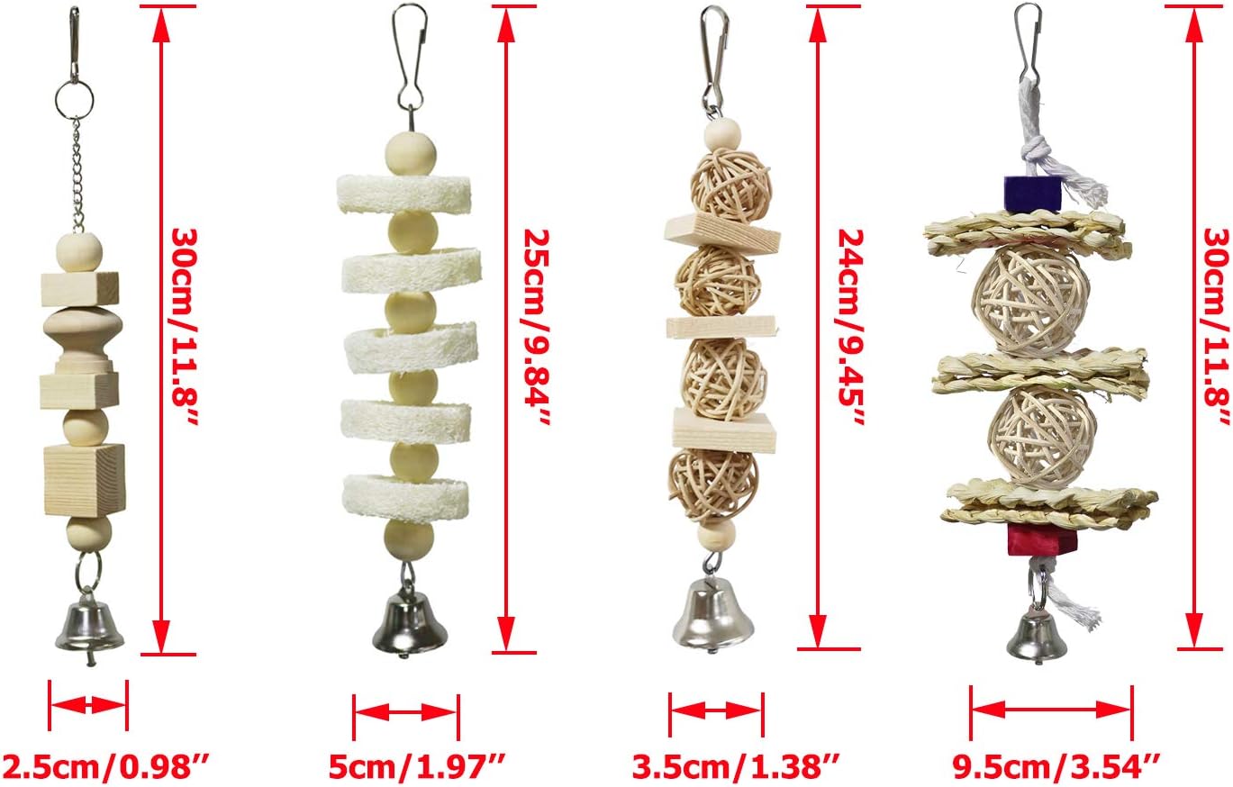 BWOGUE 7 Pack Bird Parrot Toys - Natural Wood Chewing, Climbing, Hanging & Hammock Toys for Small Parakeets, Cockatiels, Conures, Finches, Budgie, Parrots, Love Birds