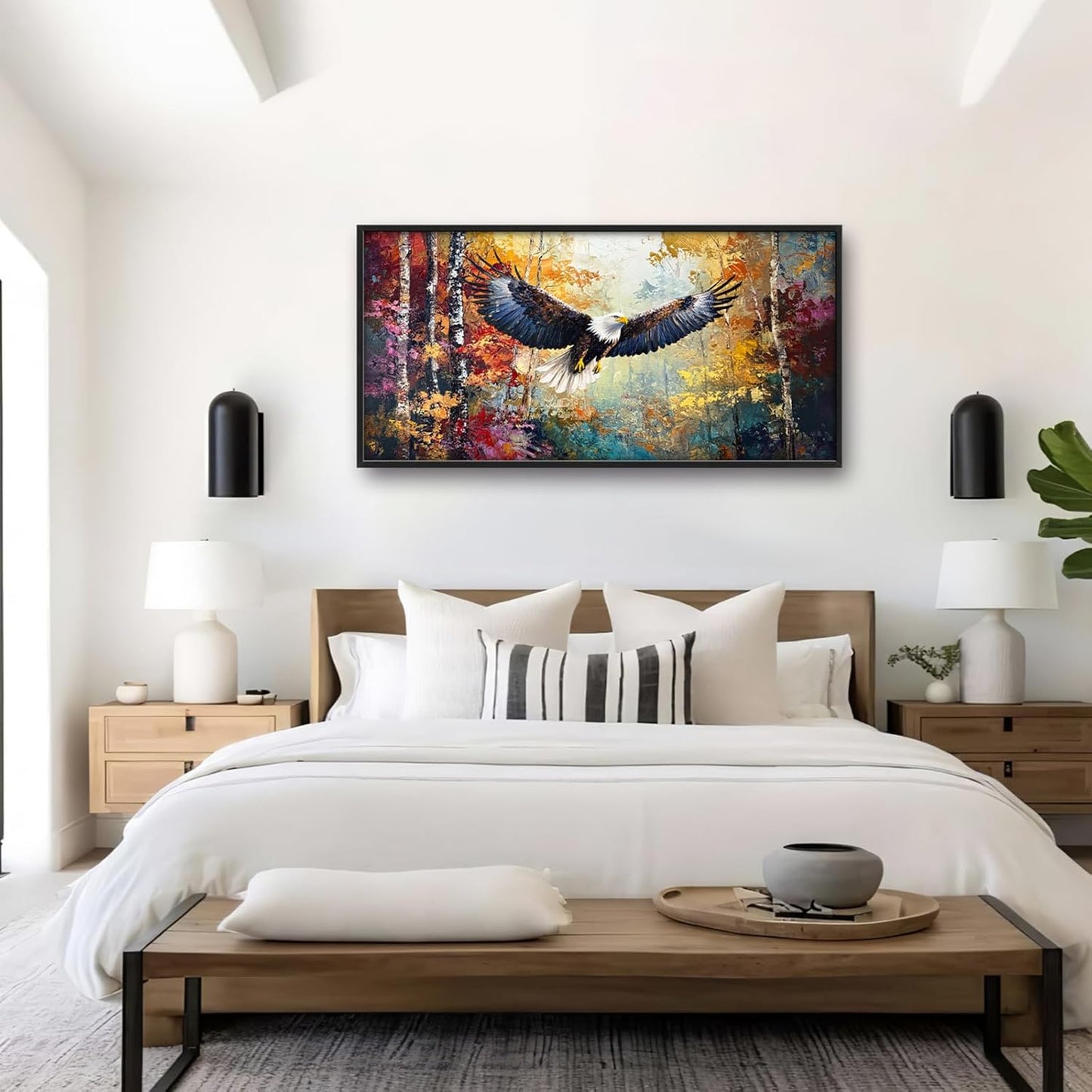 Extra Large Framed Bald Eagle Wall Art,Abstract Colorful Forest Wall Decor,Autumn Fall Forest Pictures for Living Room,Canvas Print Painting Modern Artwork Bedroom Office Home Decor 60L x 30W