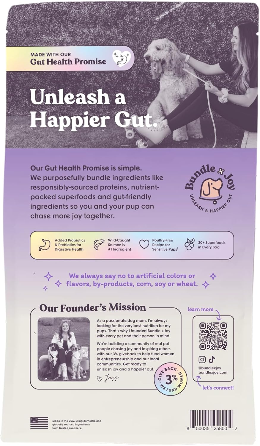 Bundle x Joy Vibrant Salmon Probiotic Dog Food Dry, 4lb Bag, Allergy and Gut-Friendly Adult Kibble for Digestive Health with Wild-Caught Salmon, 20 Plant Based Superfoods, Beef and Poultry Free