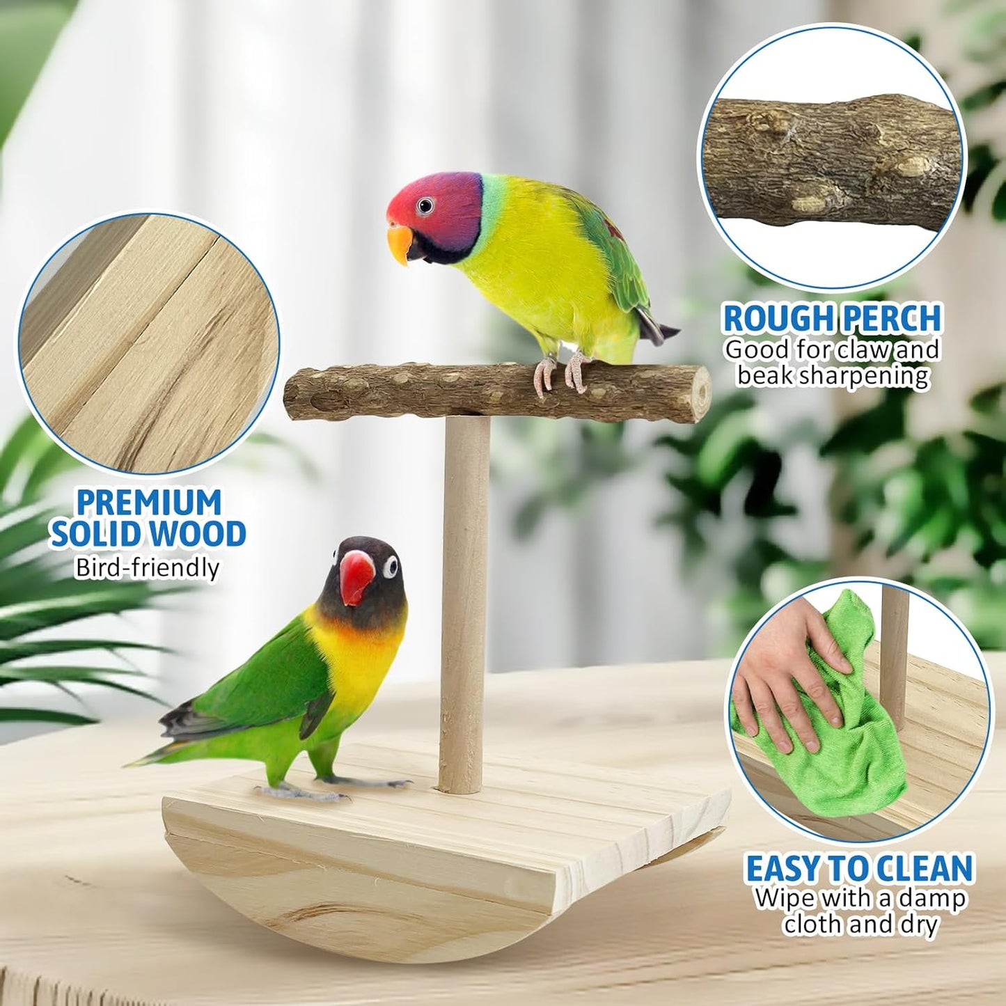 kathson Bird Training Stand, Parakeet Playground Bird Perch Stand Portable Tabletop Bird Perch Parrot Stand perches T Shaped Bird Play Stand for Parakeets Conures Lovebirds Cockatiels