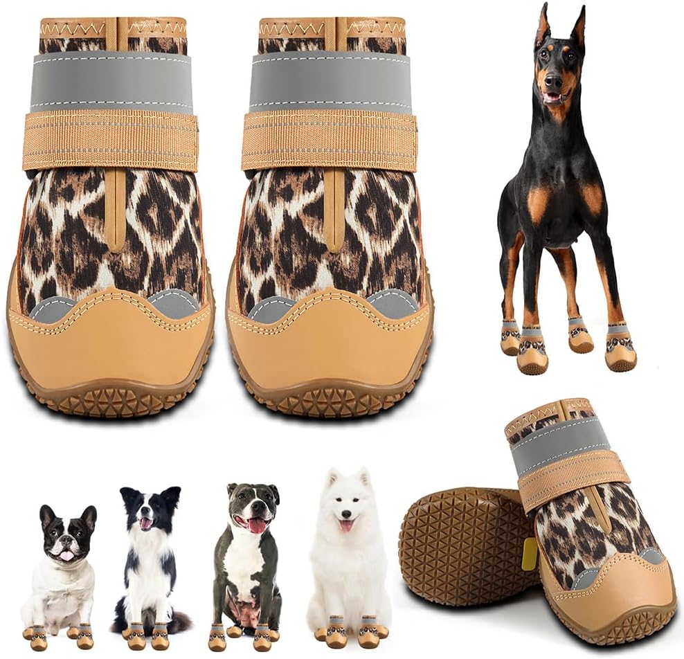 Dog Shoes for Large Dogs, Medium Dog Boots & Paw Protectors for Hardwood Floors, Outdoor Dog Booties for Hot Pavement Winter Snow Hiking, Waterproof Dog Shoes with Reflective Strips Size 8