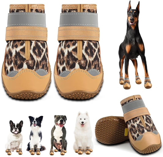 Dog Shoes for Large Dogs, Medium Dog Boots & Paw Protectors for Hardwood Floors, Outdoor Dog Booties for Hot Pavement Winter Snow Hiking, Waterproof Dog Shoes with Reflective Strips Size 8