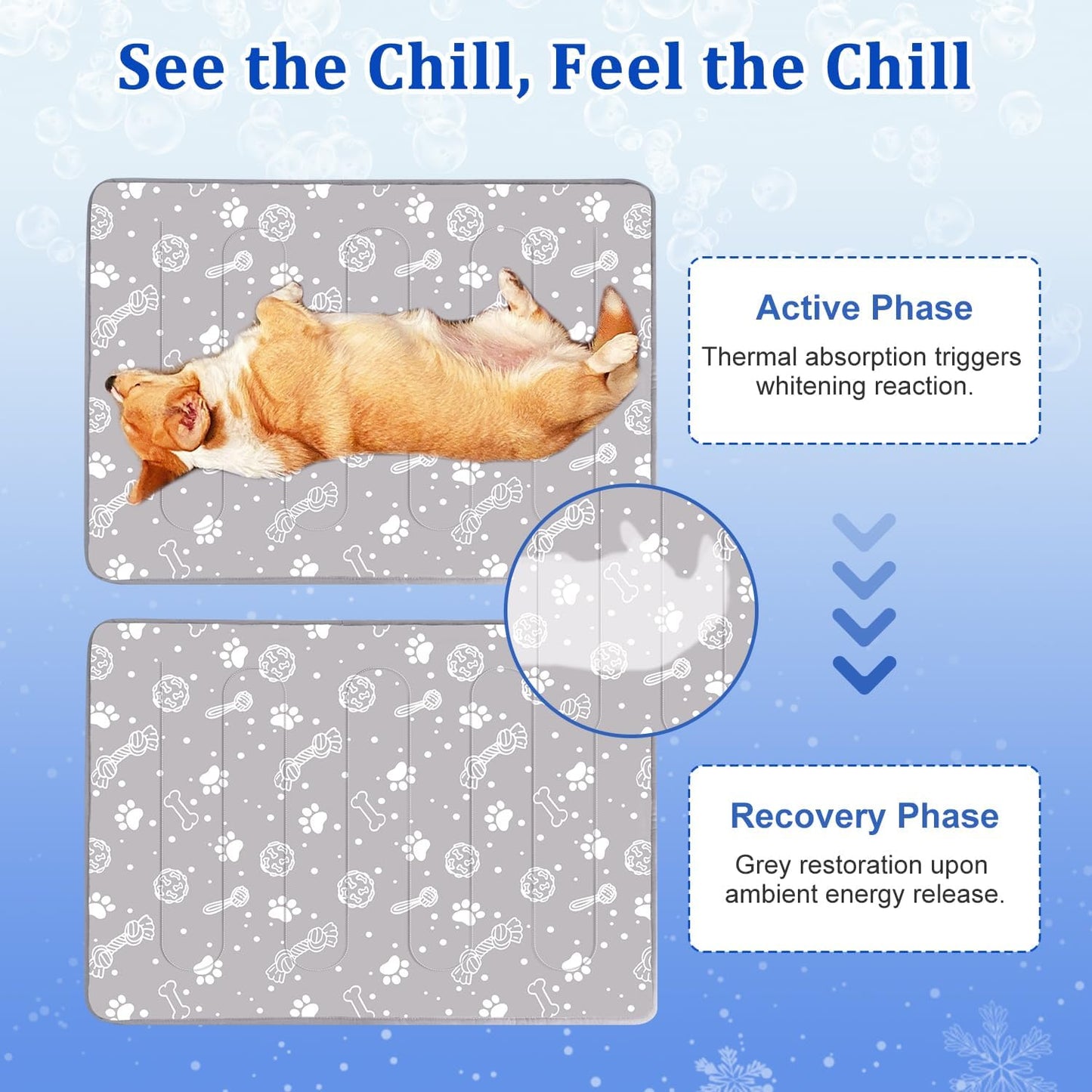 MH MYLUNE HOME Upgrade Cooling Mat for Pets, 44”x32” Arc-Chill Fiber Reinforced Padding, Heat-Absorbing Color-Changing Pet Pad, Foldable/Washable Summer Bed