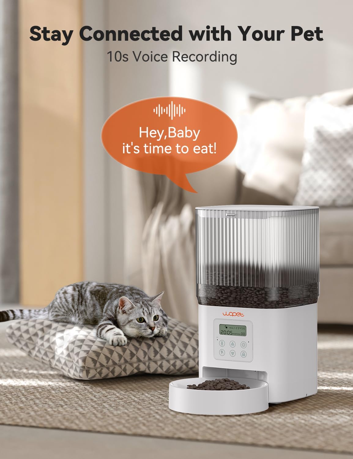 WOPET Automatic Cat Feeder, WiFi Automatic Dog Feeder with APP Control for Slow Feeding, Cat Food Dispenser with 10S Voice Record, Up to 10 Meals Per Day for Cats and Dogs