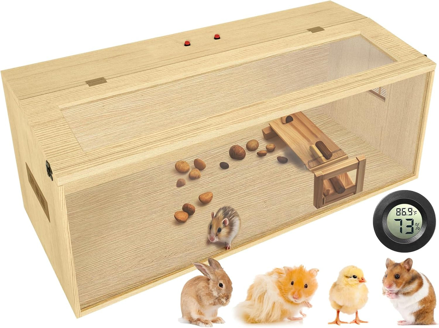 Large Hamster Cage 40", Top Opening Lockable Roof, Gerbil Cage with Ventilation Window, Dwarf Hamster Cages and Habitats, Chewproof Syrian Hamster Habitat Enclosure, (Wooden, 40" L x 16" W x 16" H)
