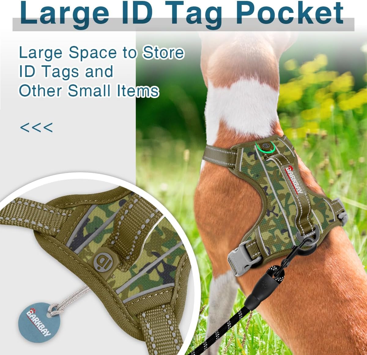 BARKBAY Dog Harness No Pull with ID Tag Pocket - Heavy Duty, Reflective, Easy Control for Large Dogs(Camo,S)