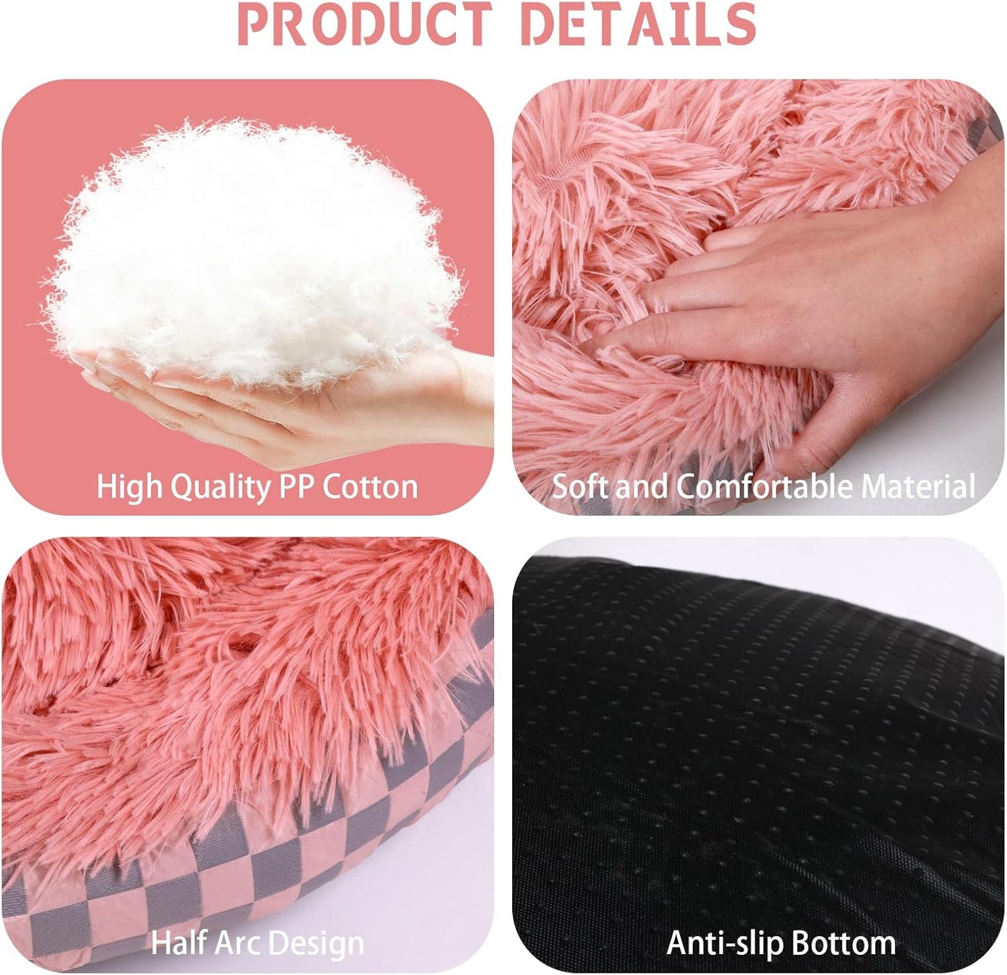 Cat Bed Hooded Plush Nest with Self-Warming Cozy Cave, Calming Anti-Anxiety Pet Bed for Indoor Cats & Small Dogs, Removable Washable Cover & Waterproof Bottom - Pink