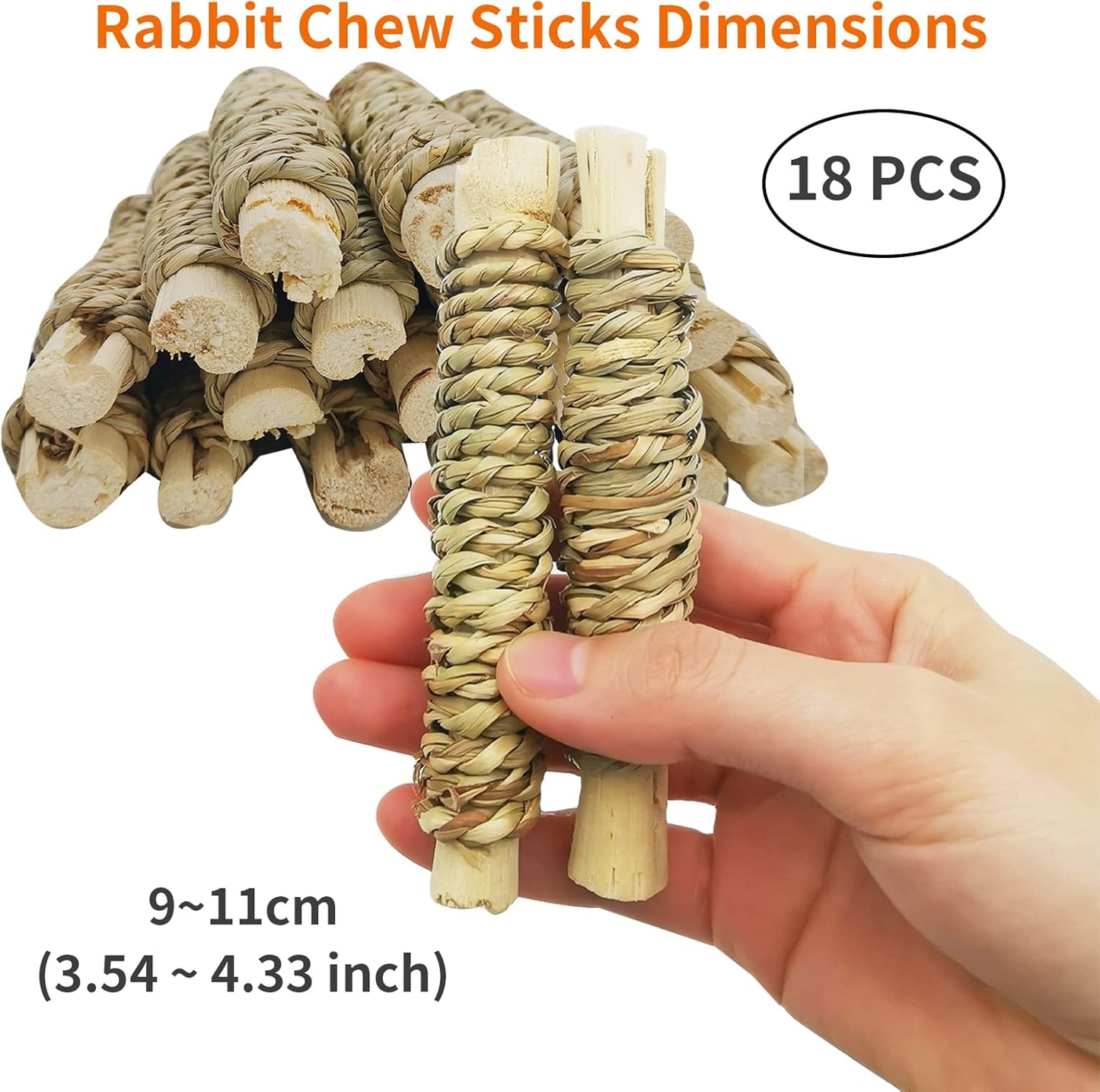Fhiny 18 PCS Guinea Pig Chew Toys, Natural Seagrass Sweet Bamboo Molar Sticks for Teeth Bunny Chew Toys Cage Accessories for Rabbit Bunny Guinea Pig Chinchilla Hamster