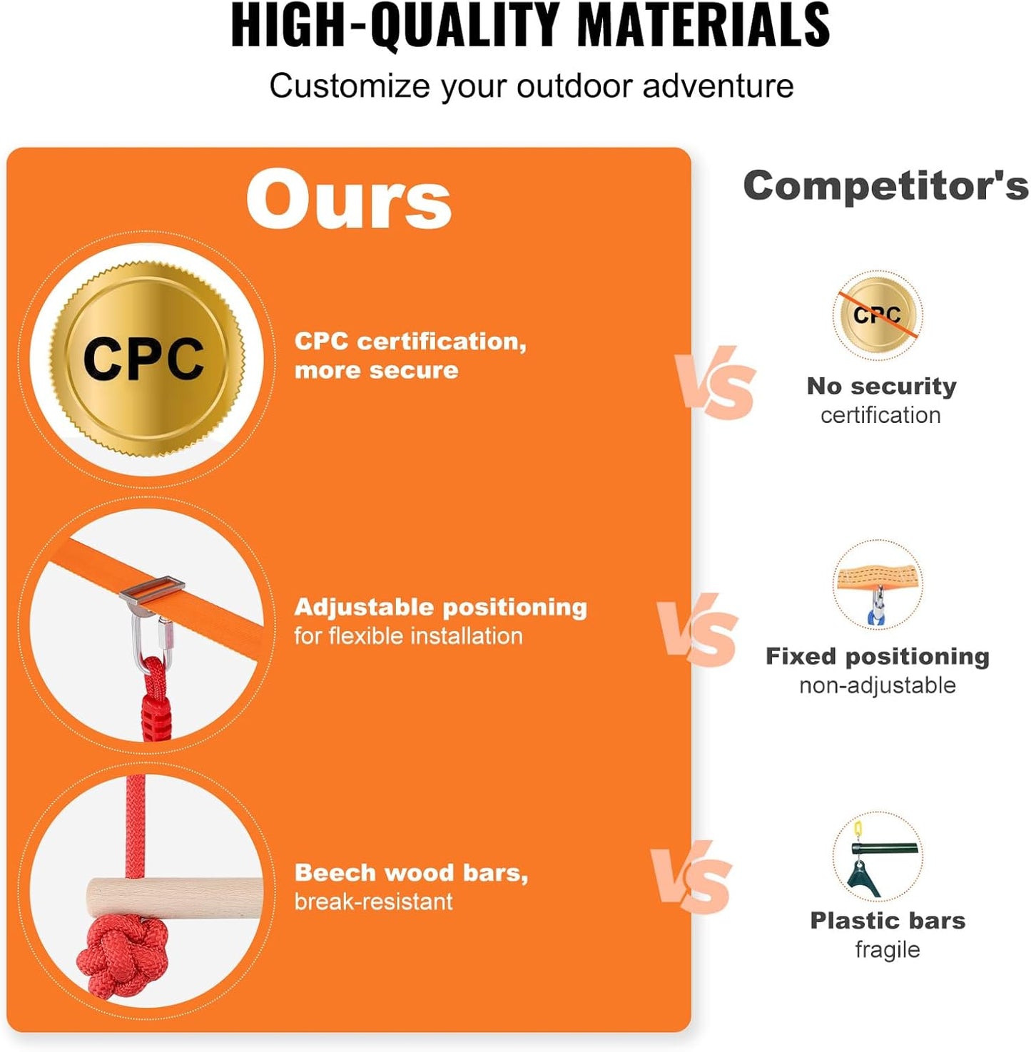 VEVOR Ninja Warrior Obstacle Course for Kids, 2 x 50 ft Weatherproof Slacklines, 500lbs Weight Capacity Monkey Line, Outdoor Playset Equipment, Backyard Toys Training Equipment Set with 12 Obstacles