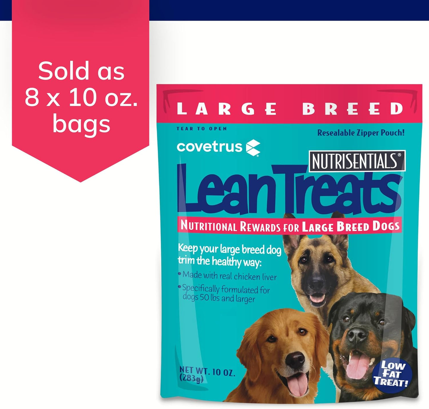 Covetrus Nutrisential Lean Treats for Large Dogs - Soft Dog Treats for Large Dogs - Nutritional Low Fat Bite Size - Chicken Flavor - 10oz - 8 Pack