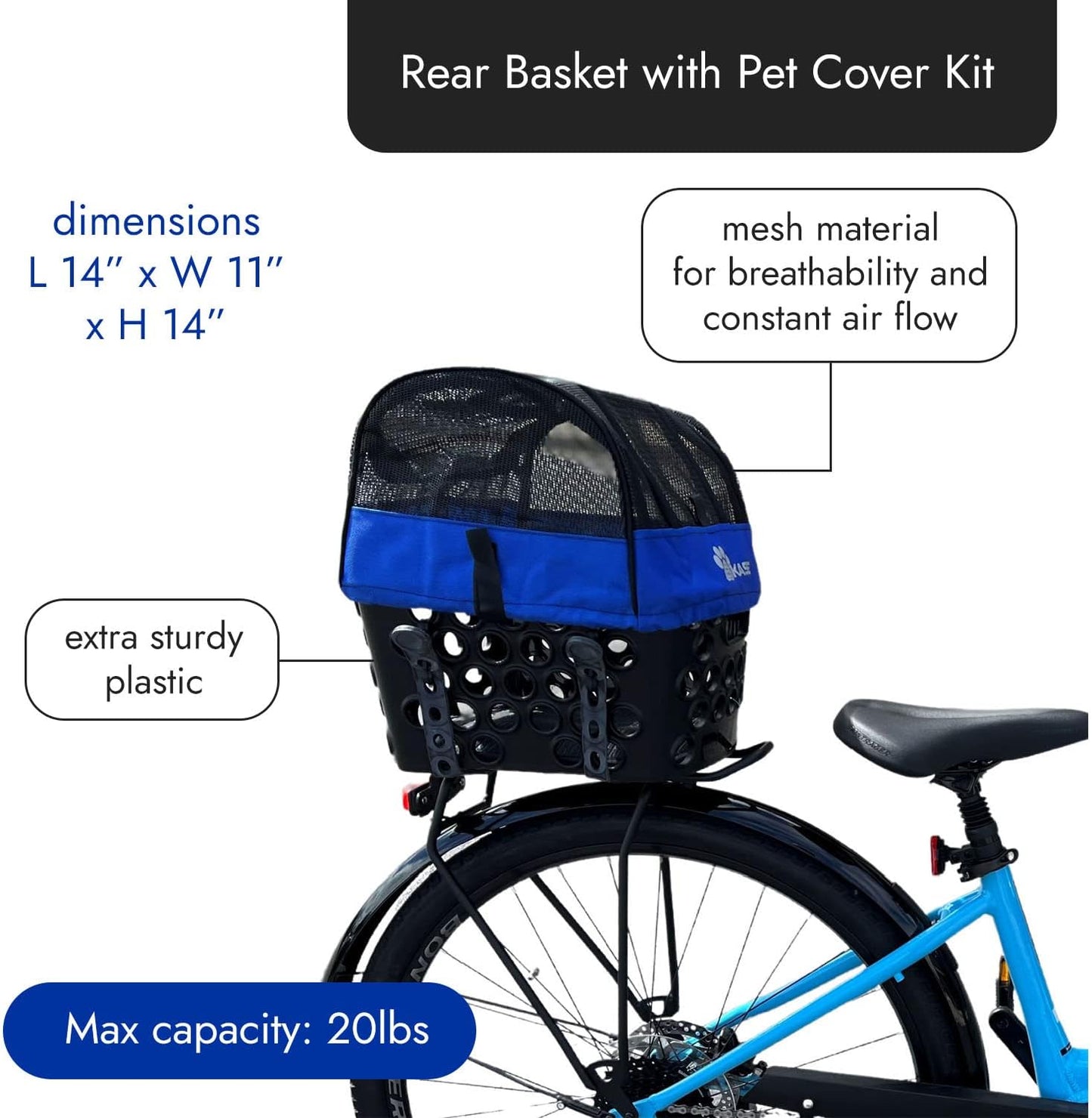 BiKASE Durable Dog Bike Basket & Carrier, Rear Mount Pet Basket for Bikes with Super Comfort Mat and Cover, Ideal for Small Dogs and Cats up to 12 lbs