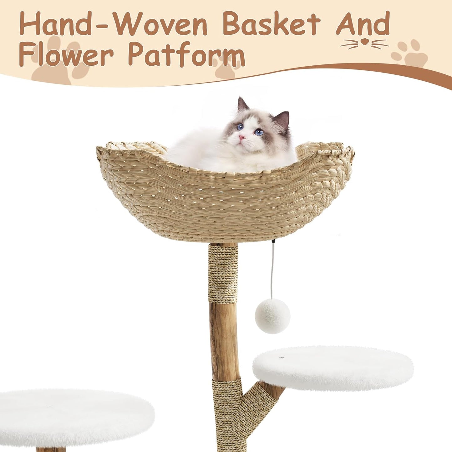 Modern Wood Cat Tree Tower for Large Cats | Luxury Solid Pear Wood Condo with Platforms, Scratching Posts & All-Season Mats, 43" Aesthetic Cat Furniture, 1 Branch