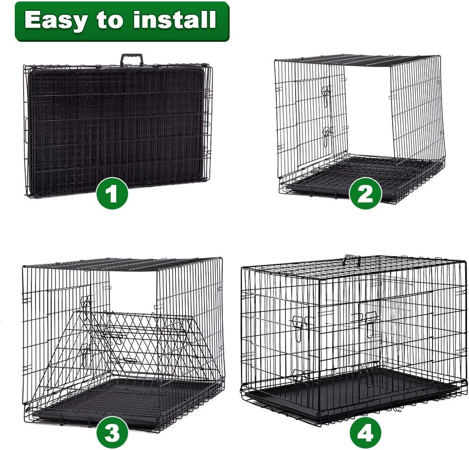 BestPet | Dog Crate | 42" | Black | Foldable Metal Kennel with Double Doors, Secure Slide-Bolt Latches, Leakproof Tray | Portable Dog Cage for Large Breeds | for Travel, Indoor & Outdoor Use