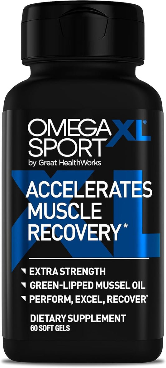 OmegaXL Sport Extra Strength Muscle Recovery Supplement and Respiratory Support Supplement - Improves DOMS and ROM, Clinically Supported Green-Lipped Mussel Oil (60 Softgels)