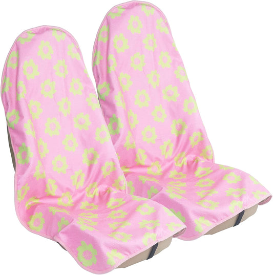 Car Seat Cover Protector Front Seats,for Gym Workout,Running,Swimming,Beach and Hiking,Waterproof Sweat Towel Bucket Seat Covers for Cars SUV Trucks (Flower and Pink, 2Pcs)
