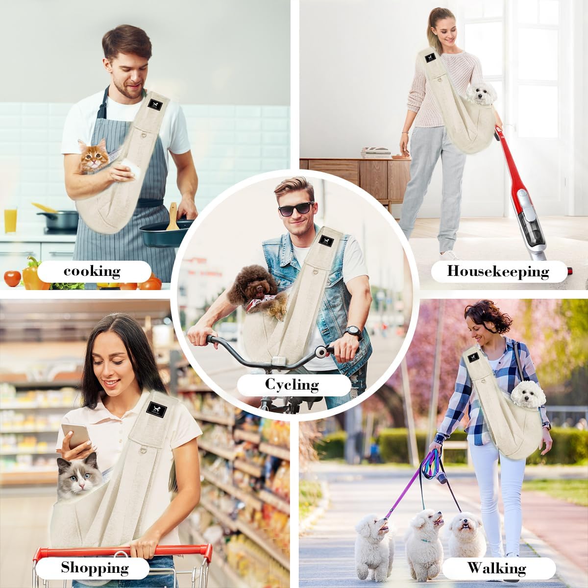 Dog & Cat Carrier Sling, Adjustable Soft Padded Shoulder Puppy Carrier, Hands-Free Dog Carrier Bag with Double Safety Buckles Premium Material for Outdoor Travel (Apricot, M)