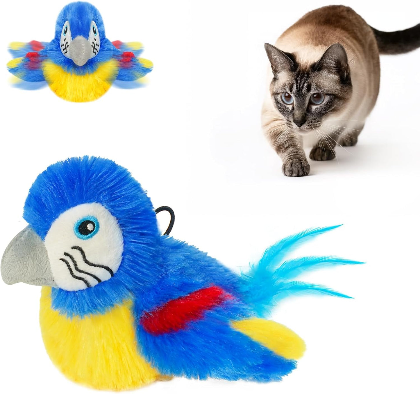 Vannon Cat Toys Flapping Bird(Cannot Fly), Rechargeable Touch Activated Kitten Toy Interactive Cat Exercise Toys with Catnip and Feather for Indoor Cat - Bule