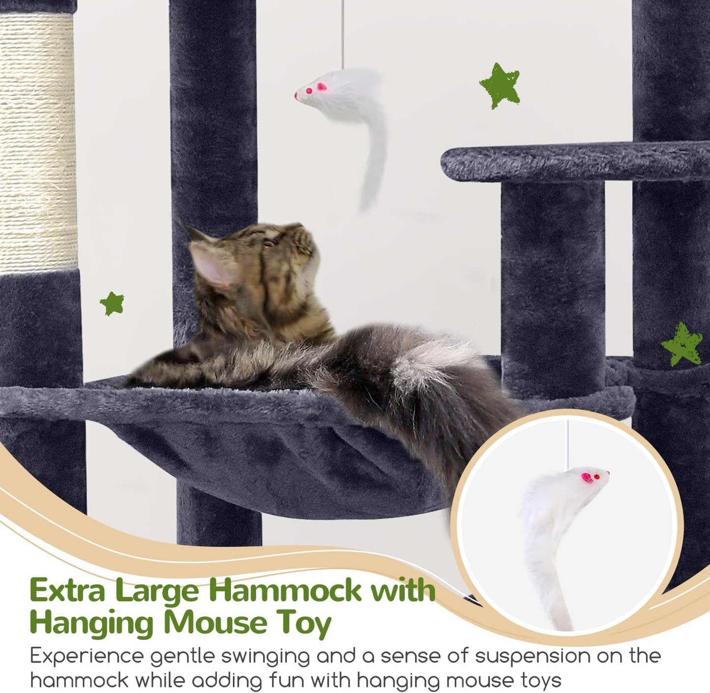 Globlazer Heavy Duty Cat Tree, 70 inch Sturdy Cat Tree for Indoor Cats Extra Large Cat Tower with Scratching Post, Hammock, Cat Condo for Adult Cats Kittens, F70 Pro, Dark Grey