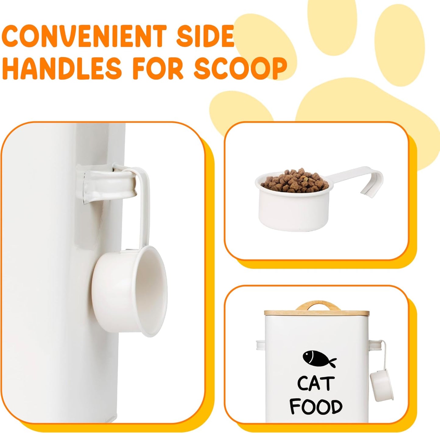 Calindiana Airtight Cat Food Storage Container with Bamboo Lid & Scoop – Farmhouse Cat Food Organizer, Gifts for Cat Lovers (Cream White)