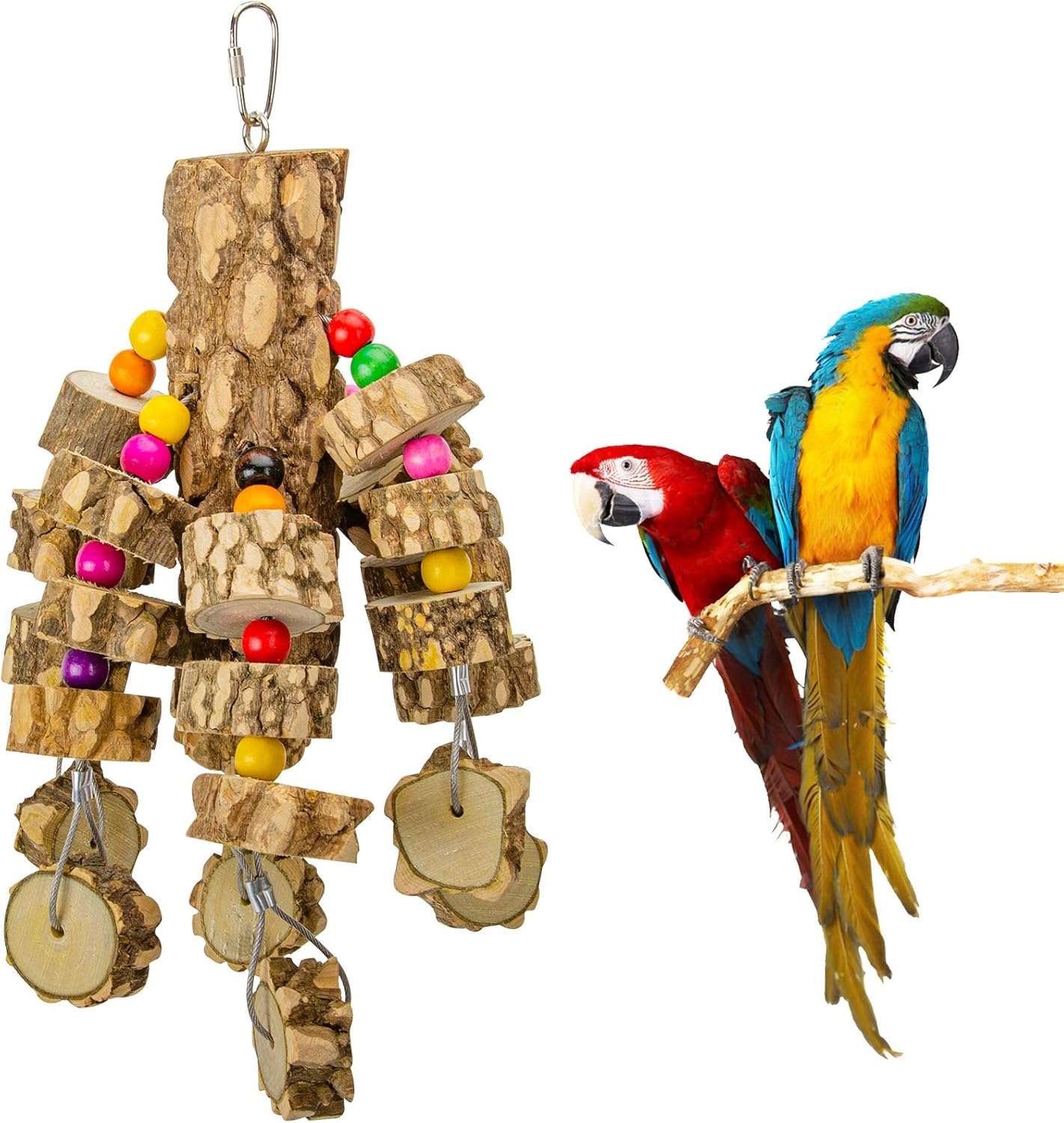 MYFAMIREA Parrot Chewing Toys Bird Toys Natural Wood Bird Toys Parakeet Cage Hammock Hanging Toy for Parrots, Cockatoos, African Grey, Cockatiels Small and Medium Birds
