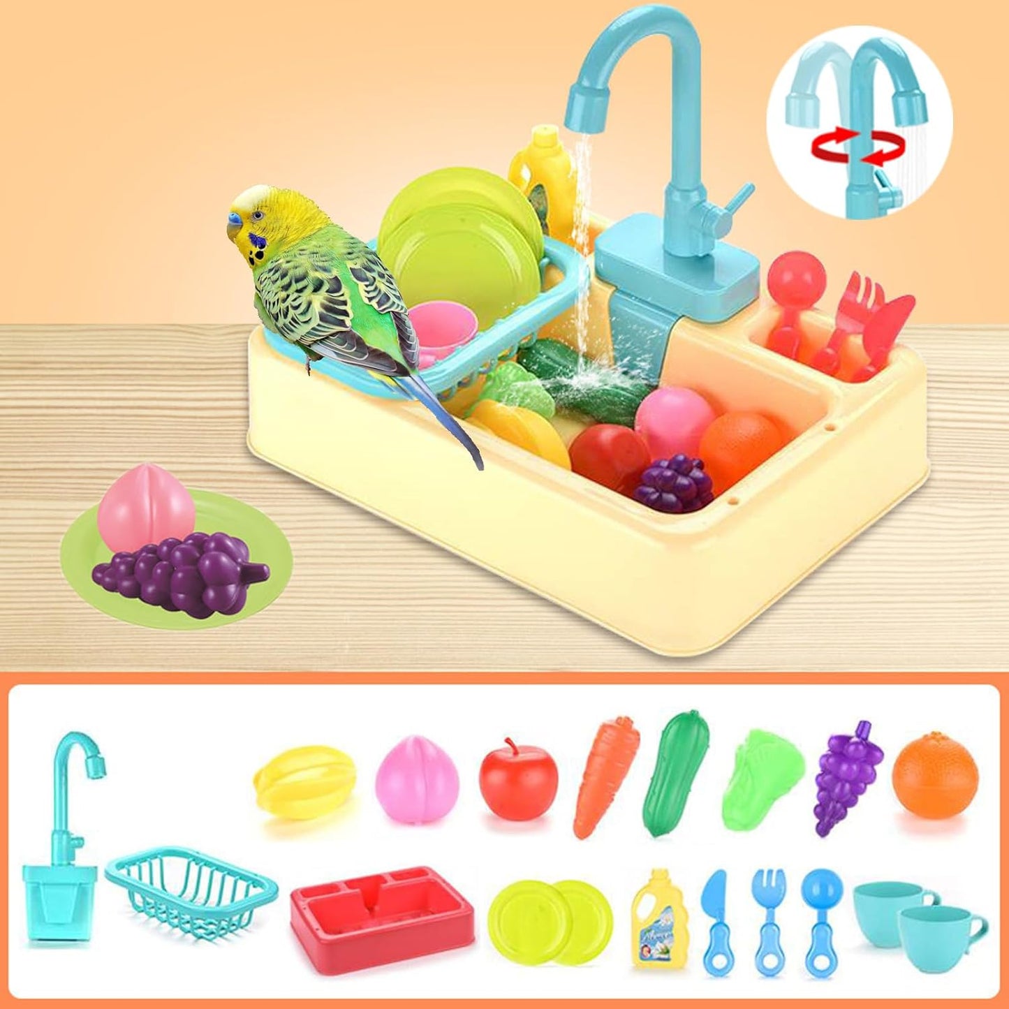 Parrot Bird Bathtub Shower Box Bathing Tub Container Cage, Automatic Pet Bird Bath Pool with Faucet, Ferret Bathtub Swimming Pool Toy Bath Shower Water Dispenser for Small Medium Parakeet Cleaning