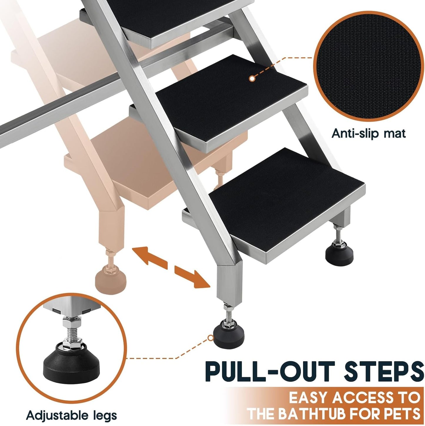 Albott 34 Inch Stainless Steel Dog Washing Station with Non-Slip Steps, Sprayer, Faucet, Tow Rope – Professional Pet Bathtub for Small Dogs, Great for Home, Garage, Salon (Left Door)