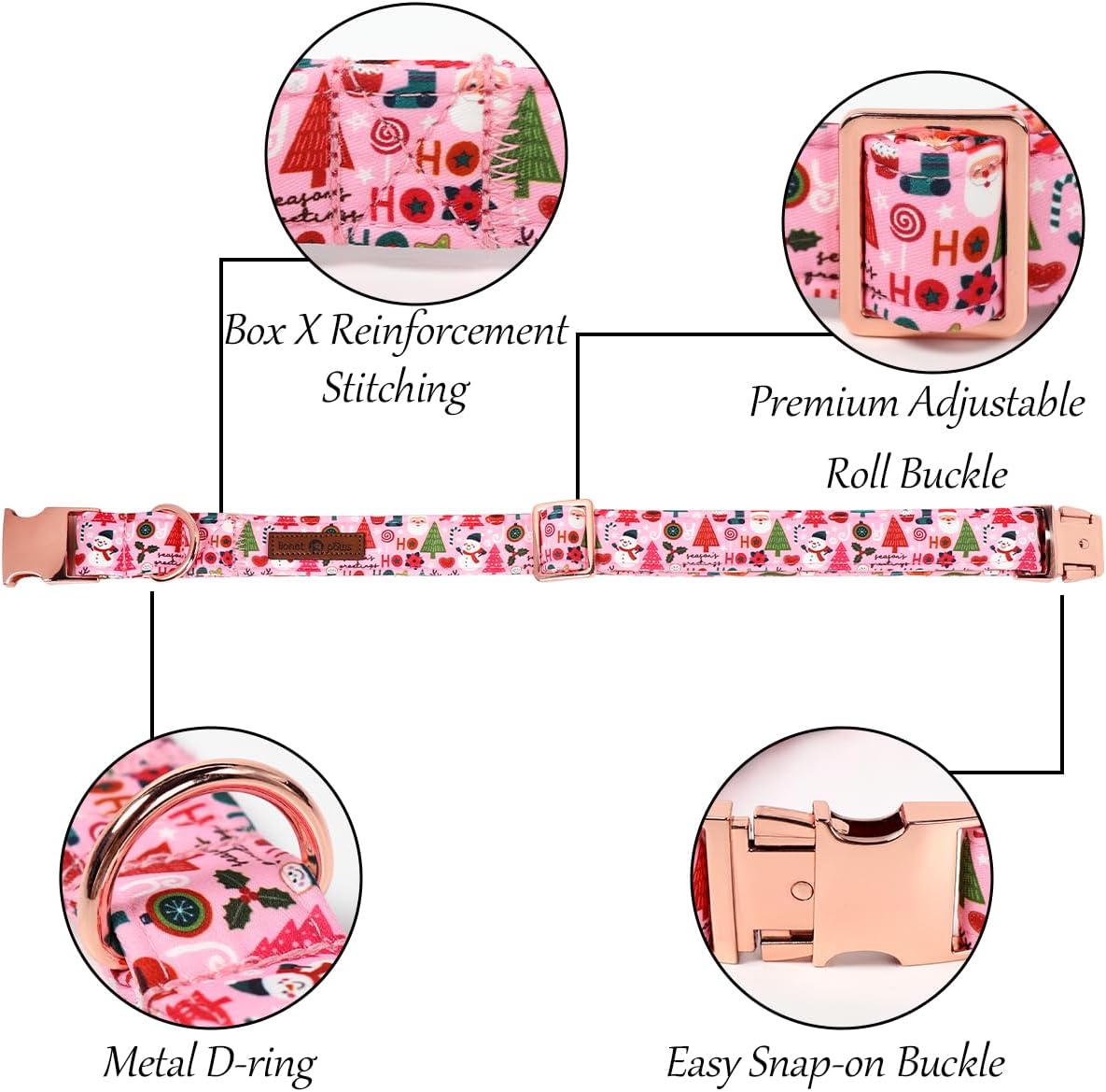 Lionet Paws Christmas Dog Collar with Bow tie,Cute Ho Christmas Tree Snowman Pink Dog Collar Bow Tie for Dogs Female, Medium, Neck 13.5-22 inches