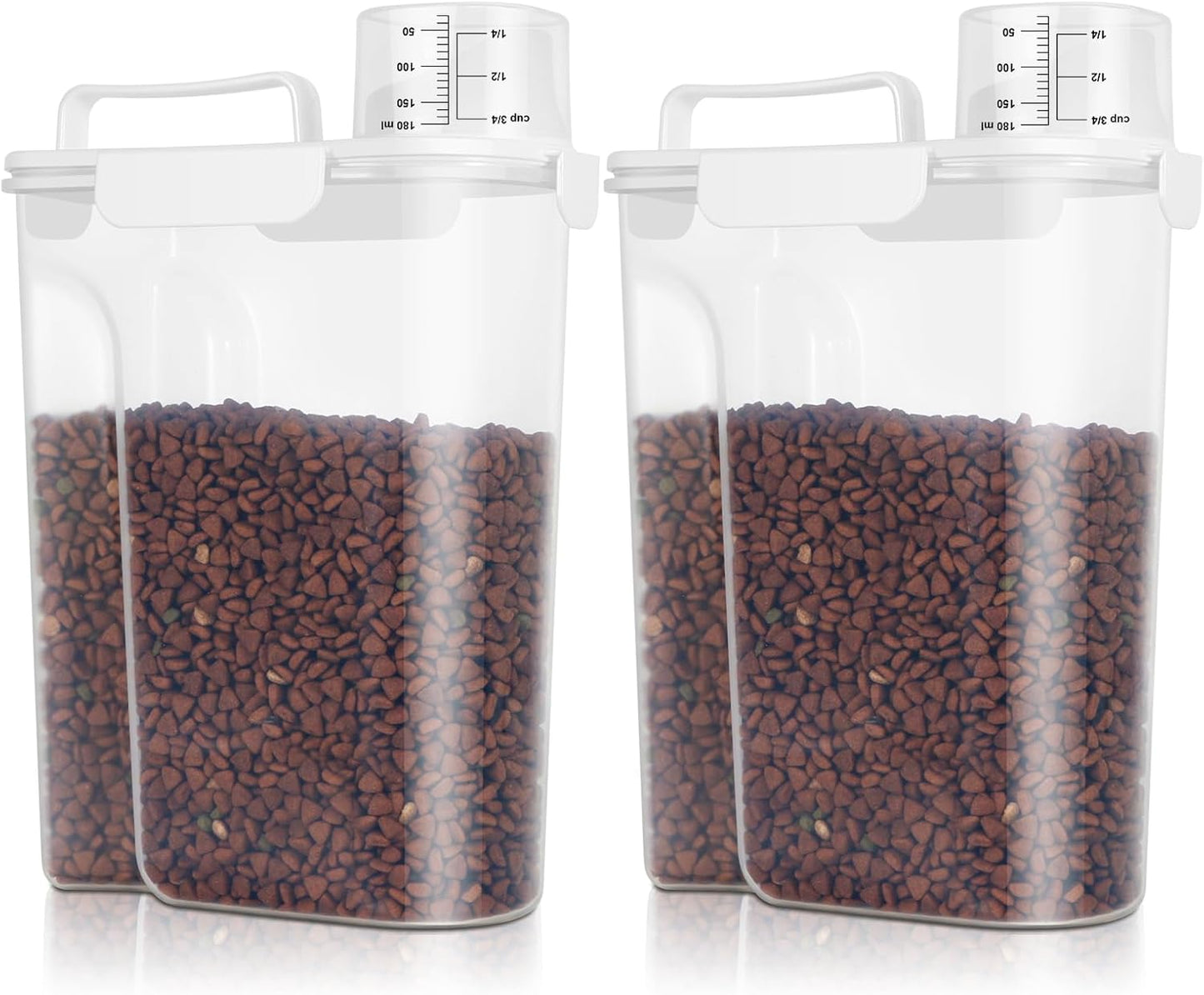 TBMax 2 Pack Cat Dog Food Storage Containers 10 to 14 Lbs, Portable Travel Pet Container Dispenser with Easy-Pouring Spout & Cup, Airtight Bird Seed Container Dog Treat Storage Bin -White