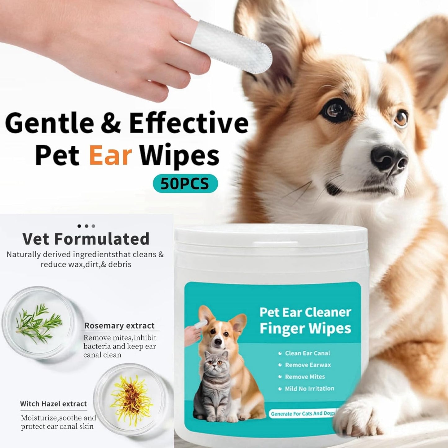 Pet Cleaning Wipes Kit For Dogs&Cats,includes Ear Finger Wipes,Teeth Finger Wipes and Eyes Wipes,Gently Clean Dogs&Cats Ear Wax,Remove Plaque&Tartar Buildup and Reduce Tear Stains,Non-Irritatingogs