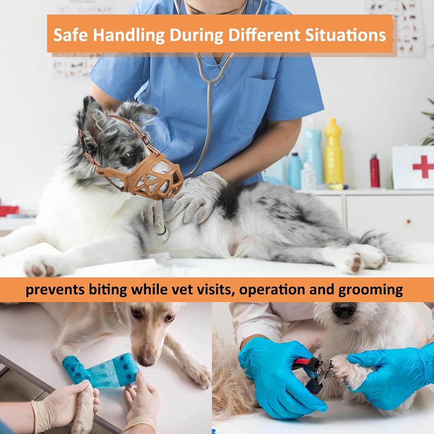 BARKLESS Dog Muzzle, Basket Muzzle for Biting, Chewing and Scavenging, Humane Cage Mouth Cover, Perfect for Grooming and Training Small Aggressive Reactive Dogs (S, Brown)