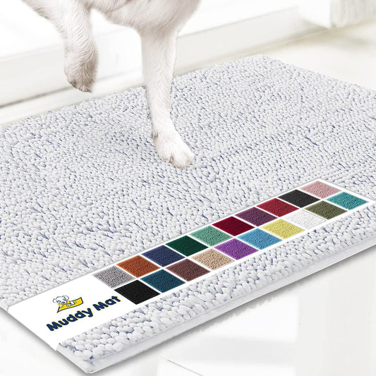Muddy Mat® Shown on TV – Super Absorbent Door Mat Indoor, Microfiber Quick Dry Chenille Entryway Rug, Non-Slip Front Door Mat, Indoor Mats for Entryway, Machine Washable Pet Rug, White 24"x36"