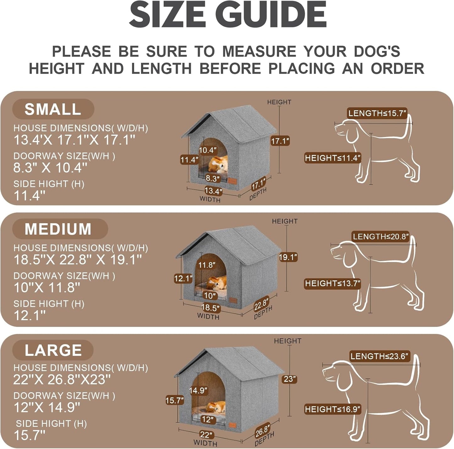 Indoor Dog House with Washable Plush Cushion - Small Size, Suitable for Small Dogs & Adult Cats