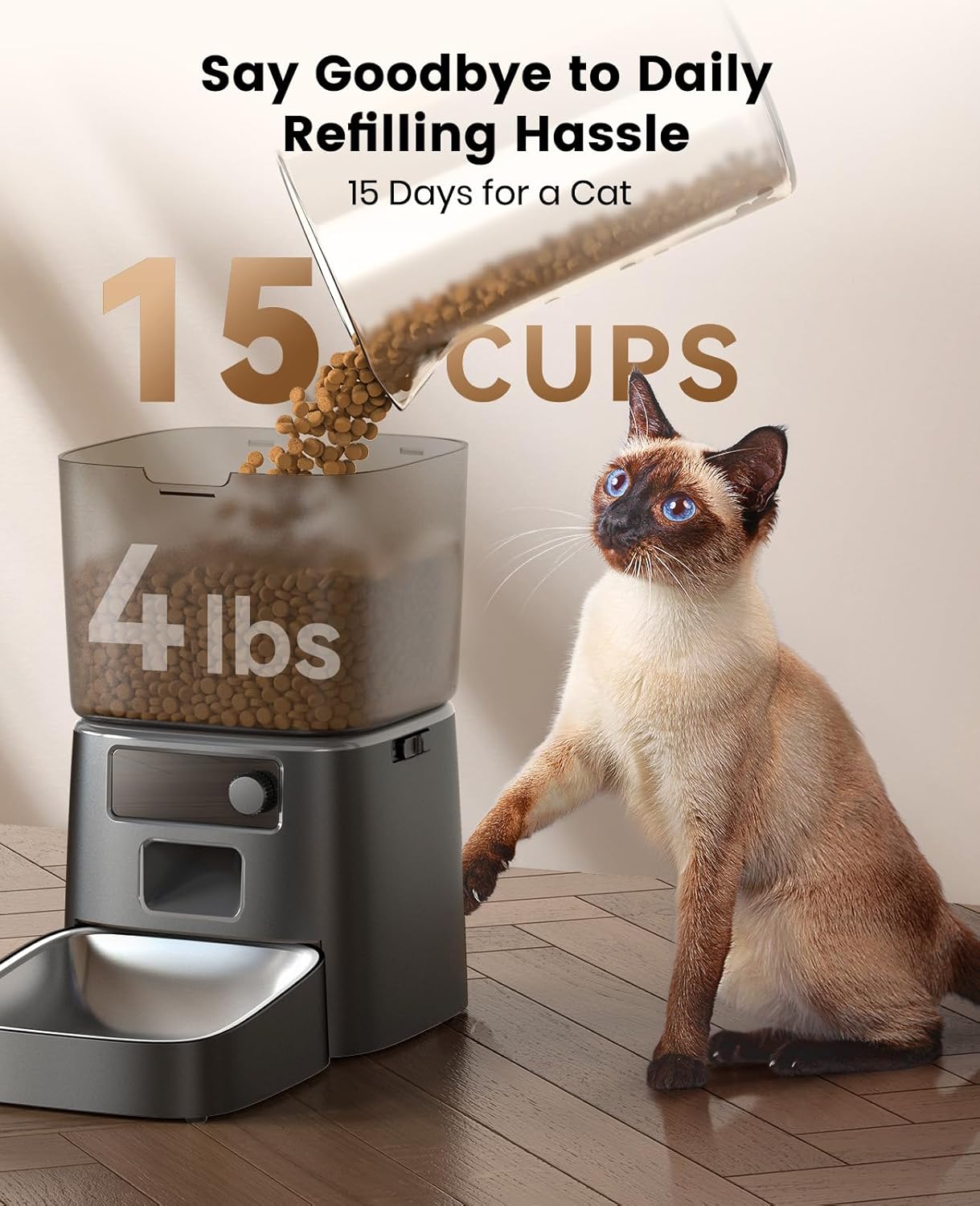 oneisall Automatic Cat Feeder, WiFi Cat Food Dispenser with App Control, Auto Cats Feeder Automatic for Dry Food, Smart Pet Food Dispenser with Portion Control for Small Pets Indoor