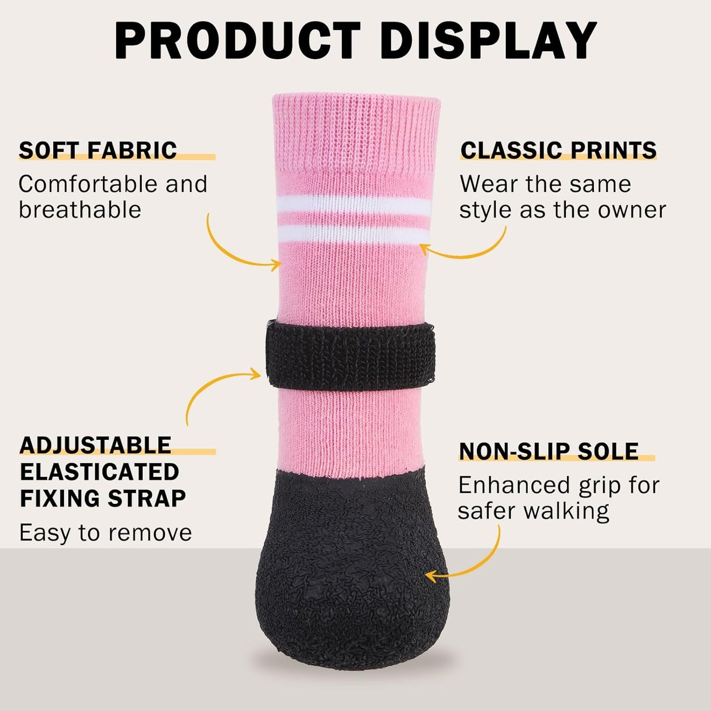 SCENEREAL Anti Slip Dog Boots & Paw Protectors for Hardwood Floor, Extended Dog Socks to Prevent Licking Paws, Waterproof Pet Snow Rain Shoe for Winter Small Puppy Senior Dogs, Pink S