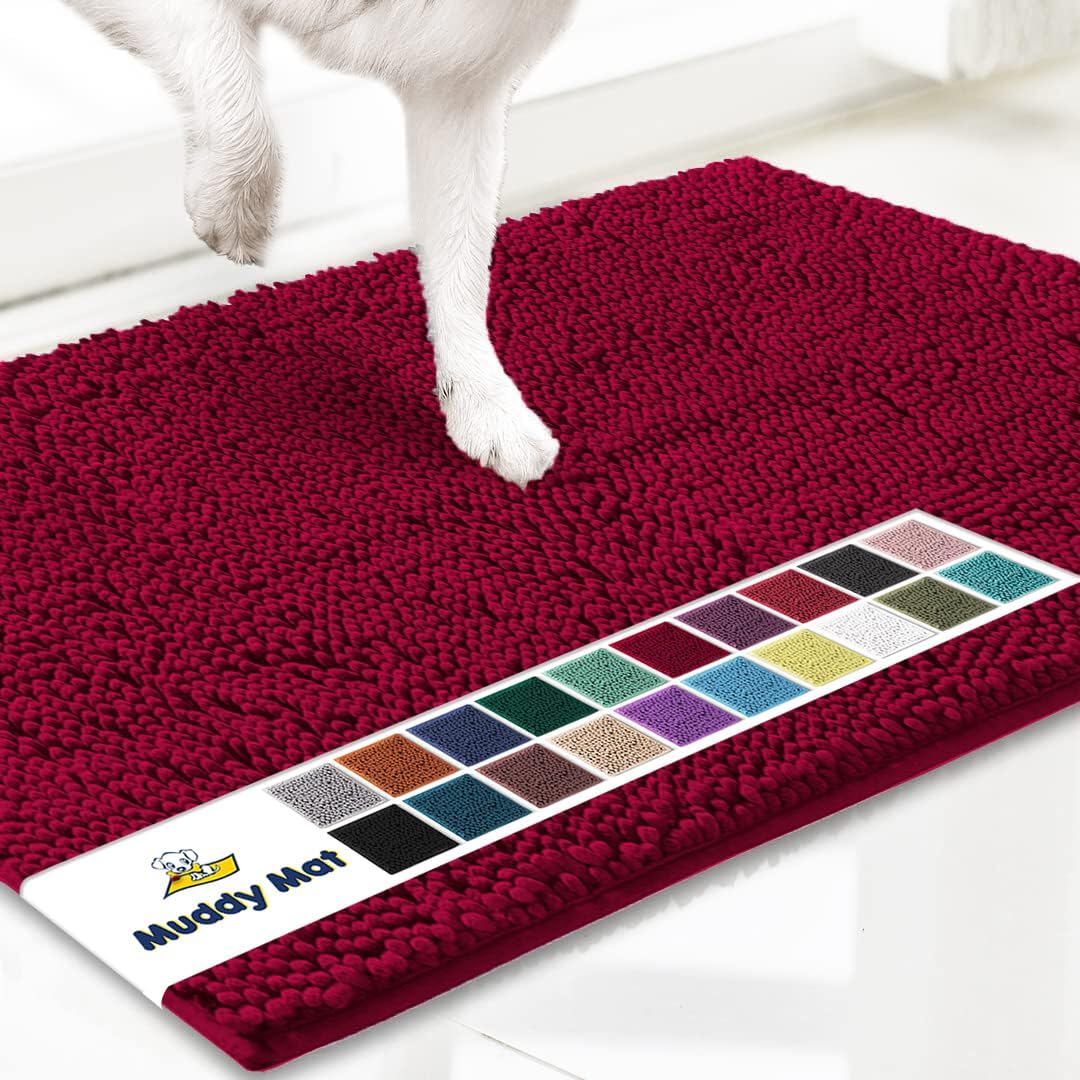 Muddy Mat® AS-SEEN-ON-TV Highly Absorbent Microfiber Door Mat and Pet Rug, Non Slip Thick Washable Area and Bath Mat Soft Chenille for Kitchen Bathroom Bedroom Indoor and Outdoor - Maroon 24" x 96"