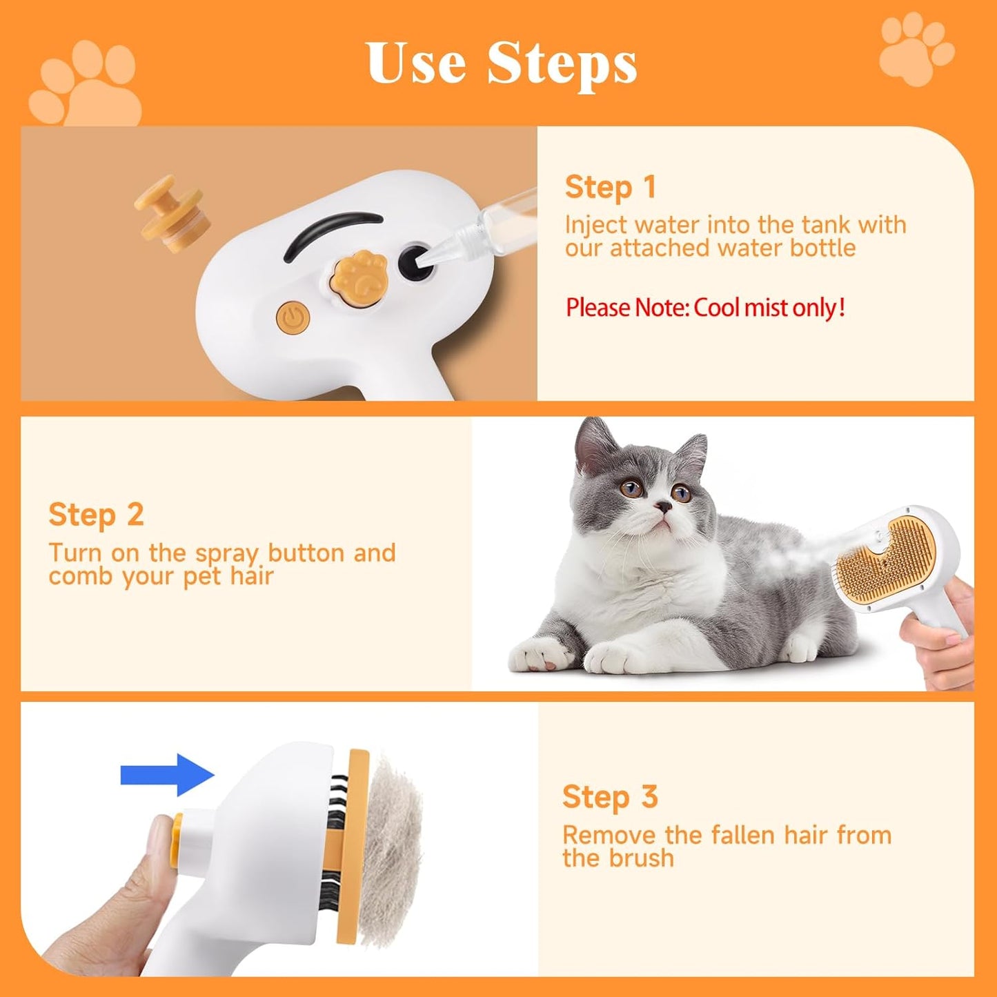 Pet Steam Brush for Dog & Cat–Pet comb leave-in serum