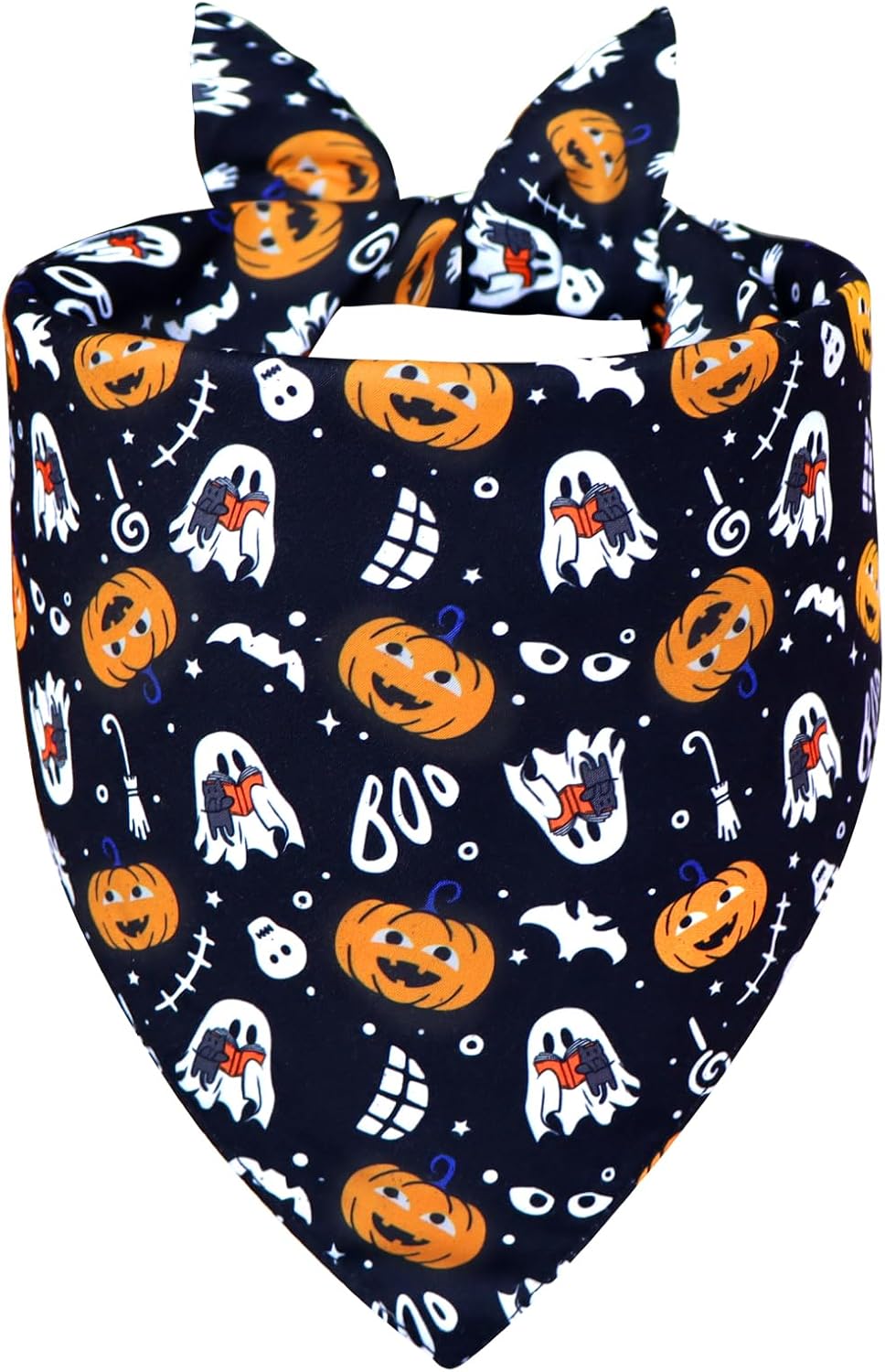 Halloween Dog Bandana for X-Large Dogs - Reversible Black Skull Pumpkin Print Scarf - Soft & Quick-Dry for Costume Parties