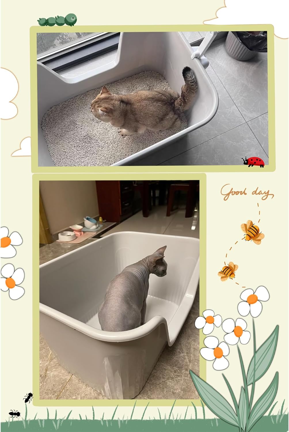 Vealind Jumbo Litter Box, XL Litter Boxes for Big Cats, Extra Large Space, High Sided Litter Pan, Leak-Proof & Anti-Splashing, Easy Clean & Durable (25” * 17” * 13” Grey)