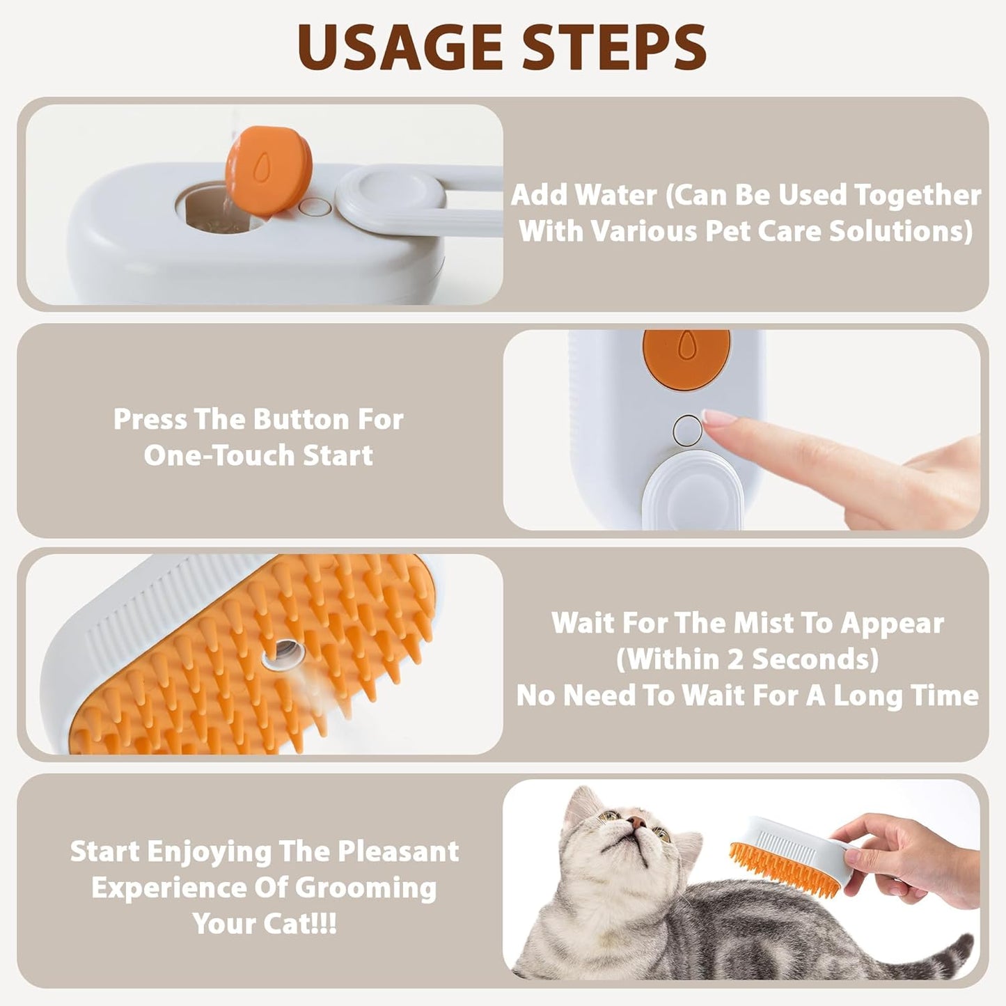 Steam Cat Brush Dog Steam Brushes for Indoor Cats 4 in 1 Rechargeable Enhanced Spray Steamy Brush Massage Anti Static Cleaning Shedding Combing All Hair Types Long Lasting Cloud Care (white)