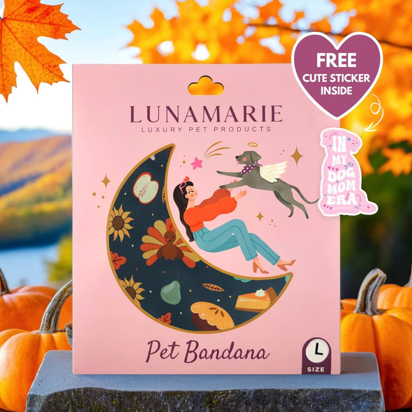 LunaMarie - Luxury Pet Birthday Bandanas -Premium & Silky Poly Fabric | 100% Handmade | Custom Shape Dual Layered (Thanksgiving, Small)