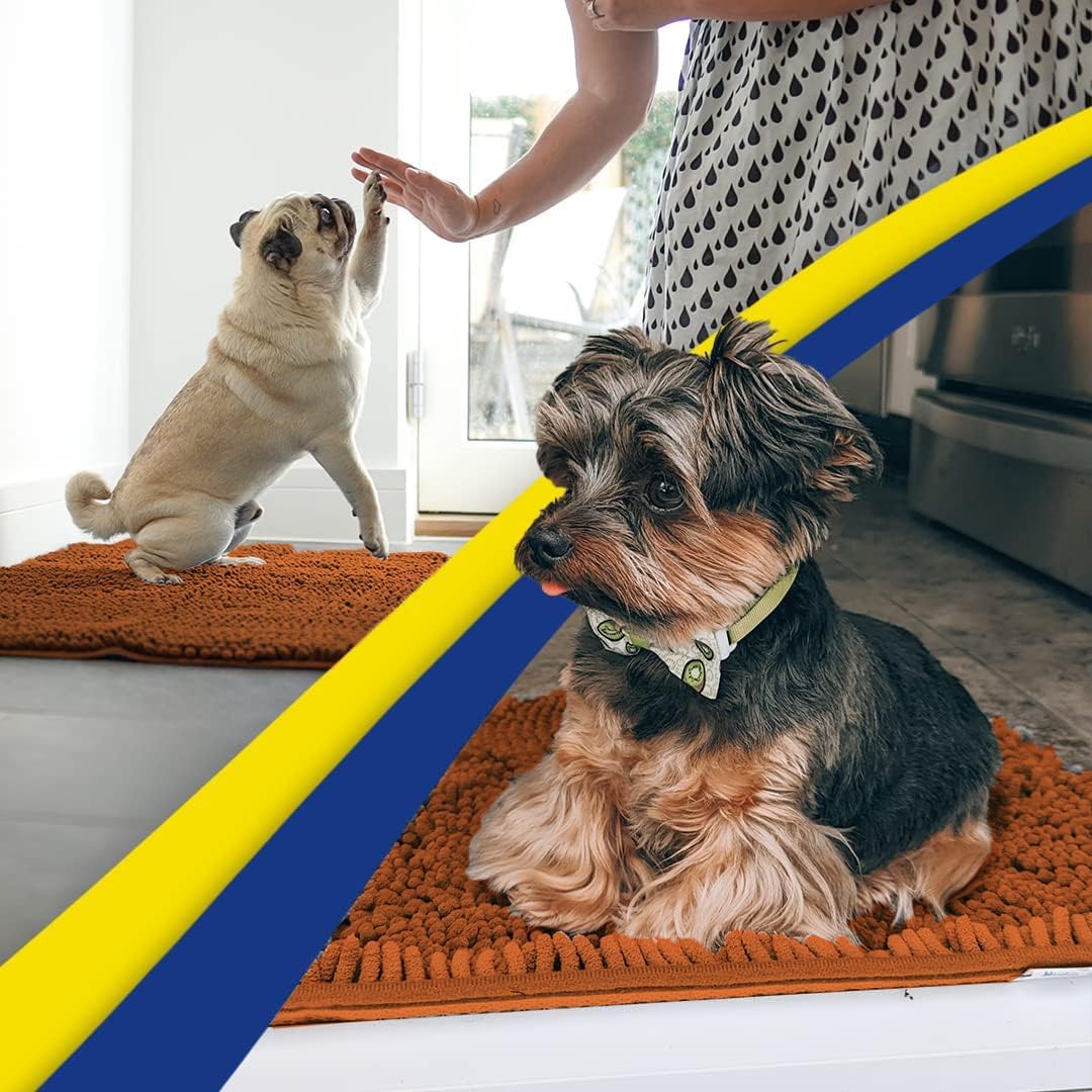 Muddy Mat® Shown on TV – Super Absorbent Microfiber Dog Door Mat for Muddy Paws, Non-Slip Washable Pet Rug, Quick Dry Chenille Entryway Carpet, Machine Washable Indoor Outdoor mat, Orange 28"x18"