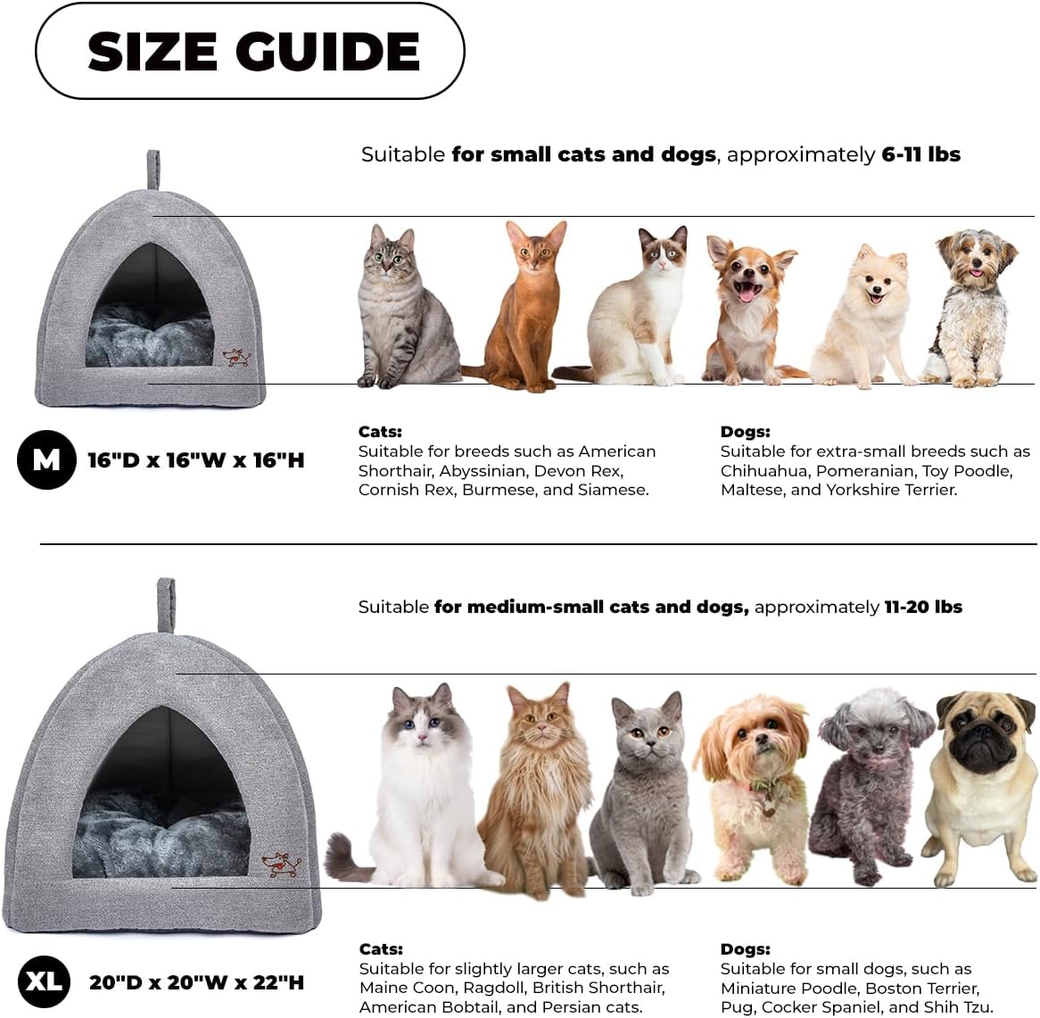 Best Pet Supplies Pet Tent-Soft Bed for Dog and Cat by - Gray, 16" x 16" x H:16"