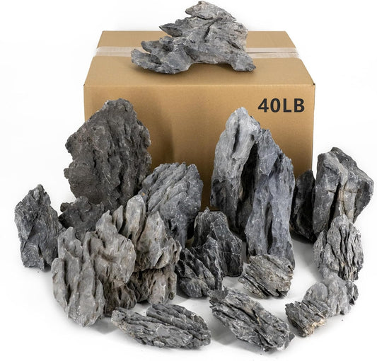 Dragon Stone Aquarium Rock Seiryu Stone for Aquariums, Fish Tanks, Bonsai, Terrariums, Wargaming Dioramas, Indoor or Outdoor Gardens-40Lb(2-10 Inch)