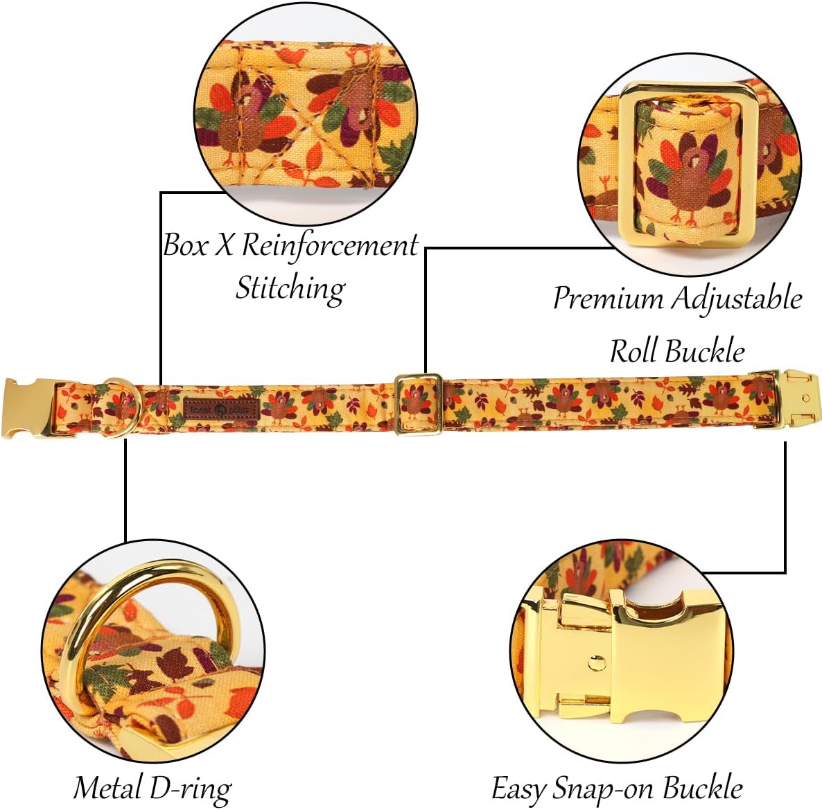 Lionet Paws Thanksgiving Day Dog Collar with Flower, Dogs Flower Collar with Metal Buckle for Dogs, Adjustable Comfortable Dog Collars Girl, L, Neck 16-24 in