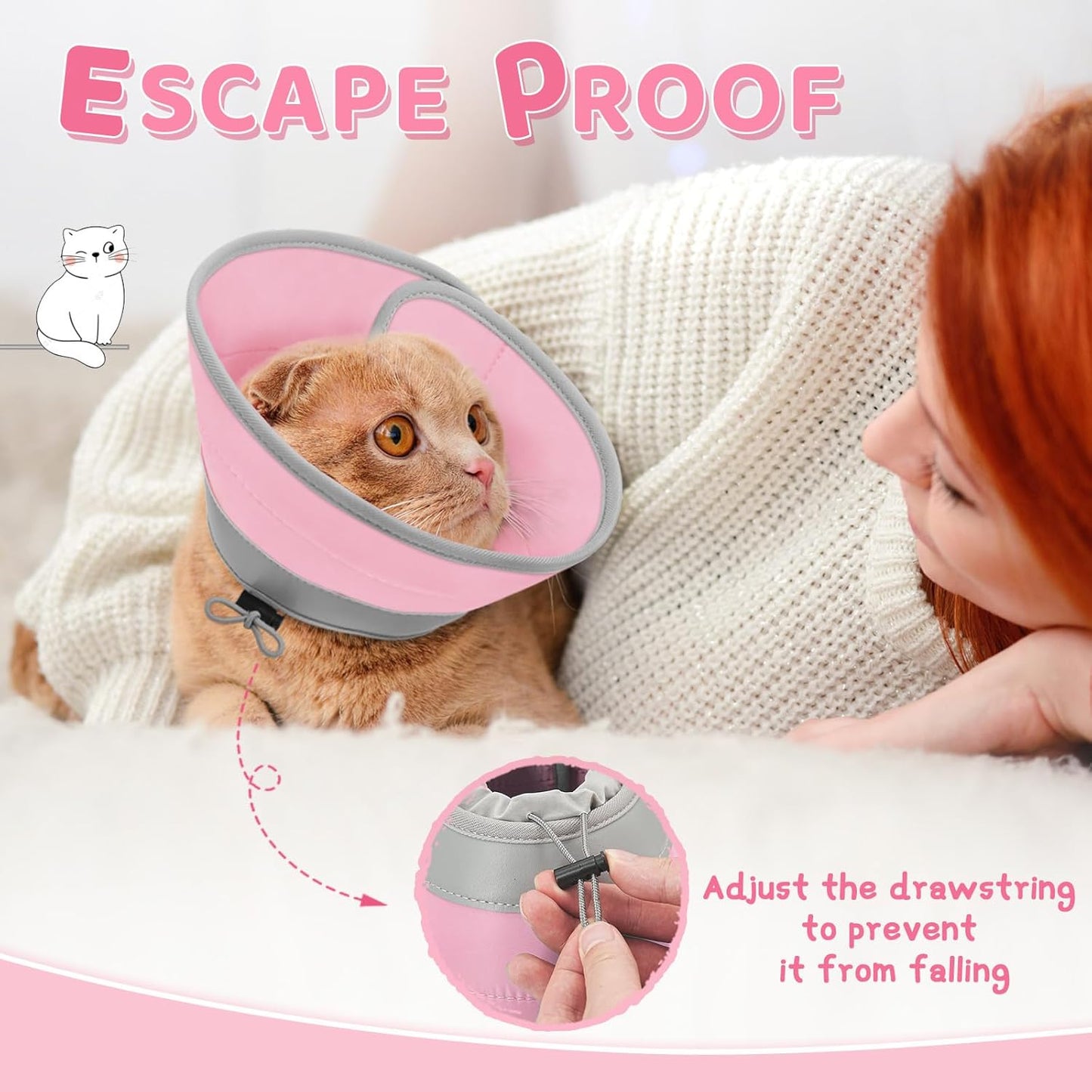 Cat Cone Collar Soft to Stop Licking, Adjustable, Foldable Lightweight Kitten Cones After Surgery Recovery for Cats & Kittens, Cat Cone Alternative (Solid Pink, M)
